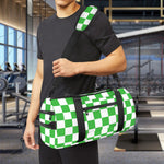 White And Green Checkered Print Gym Bag