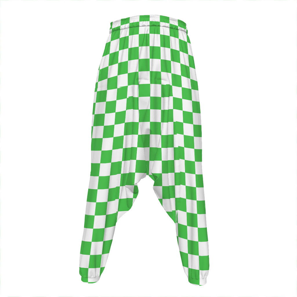 White And Green Checkered Print Hammer Pants