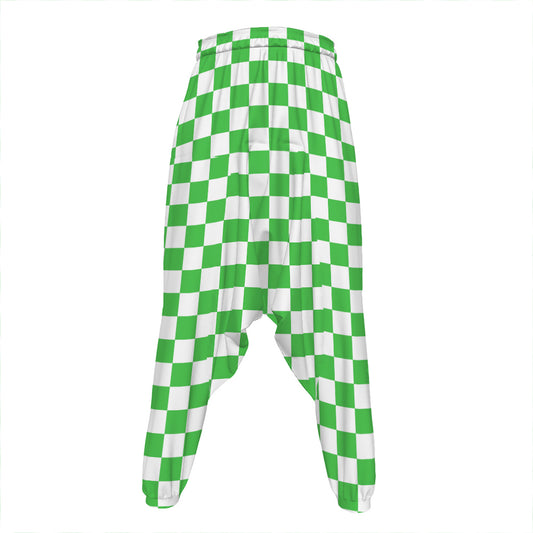 White And Green Checkered Print Hammer Pants