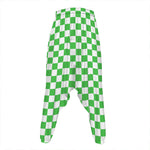 White And Green Checkered Print Hammer Pants
