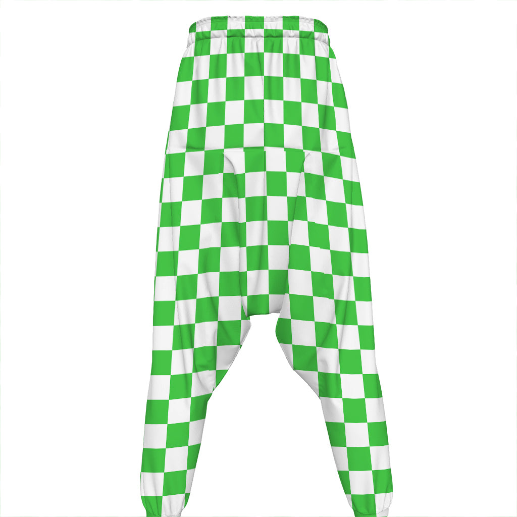 White And Green Checkered Print Hammer Pants