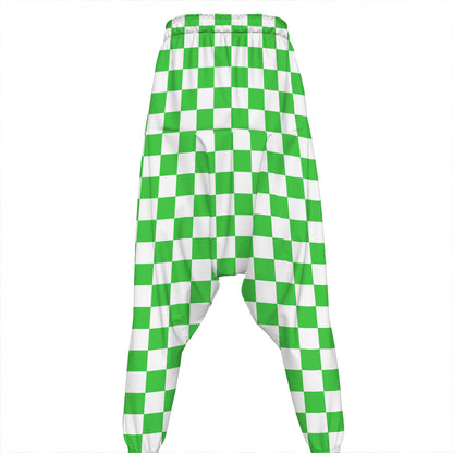 White And Green Checkered Print Hammer Pants