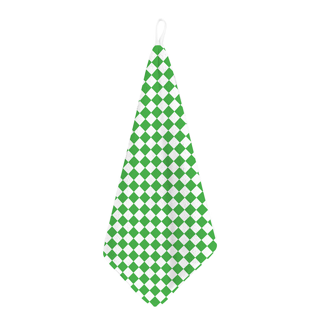 White And Green Checkered Print Hand Towel