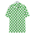 White And Green Checkered Print Hawaiian Shirt
