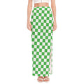 White And Green Checkered Print High Slit Maxi Skirt