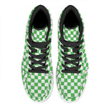 White And Green Checkered Print High Top Leather Sneakers