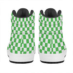 White And Green Checkered Print High Top Leather Sneakers