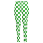 White And Green Checkered Print High-Waisted Pocket Leggings