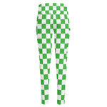 White And Green Checkered Print High-Waisted Pocket Leggings
