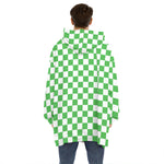 White And Green Checkered Print Hoodie Blanket