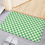 White And Green Checkered Print Indoor Door Mat
