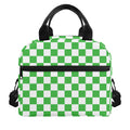 White And Green Checkered Print Insulated Lunch Bag