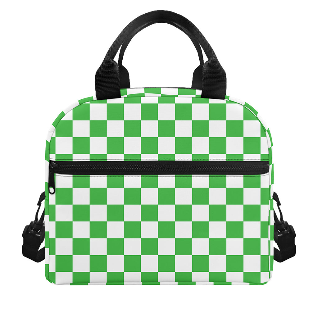 White And Green Checkered Print Insulated Lunch Bag