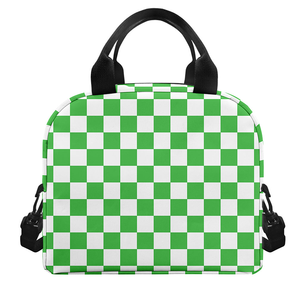 White And Green Checkered Print Insulated Lunch Bag