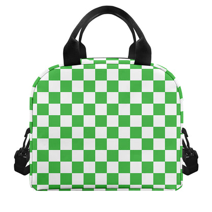 White And Green Checkered Print Insulated Lunch Bag