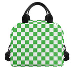 White And Green Checkered Print Insulated Lunch Bag