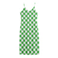 White And Green Checkered Print Jersey Midi Cami Dress
