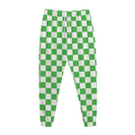 White And Green Checkered Print Jogger Pants