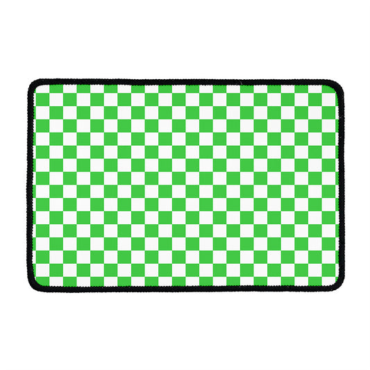 White And Green Checkered Print Kitchen Mat