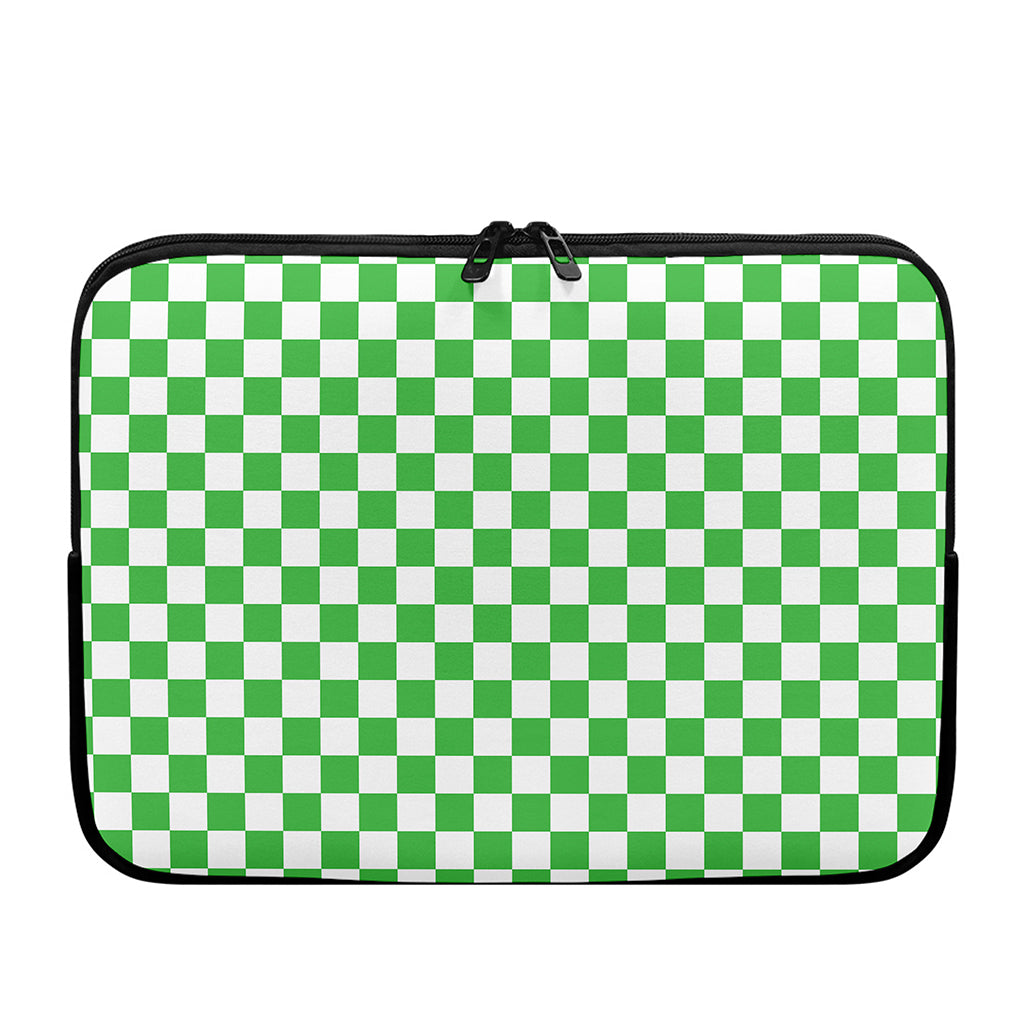 White And Green Checkered Print Laptop Sleeve
