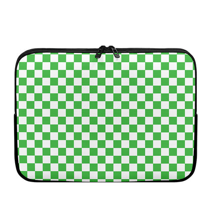 White And Green Checkered Print Laptop Sleeve