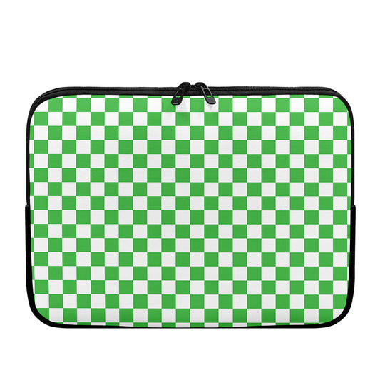 White And Green Checkered Print Laptop Sleeve