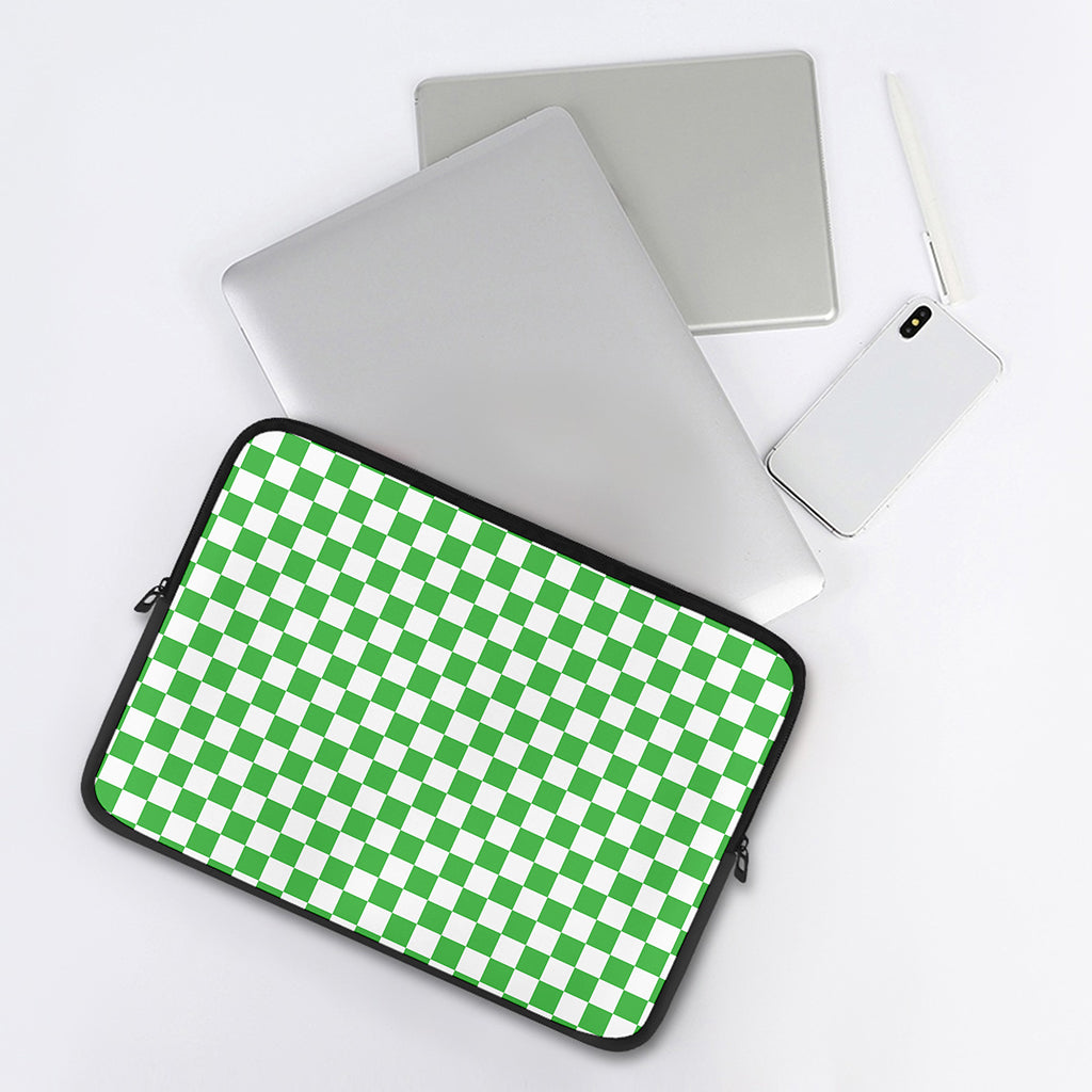 White And Green Checkered Print Laptop Sleeve