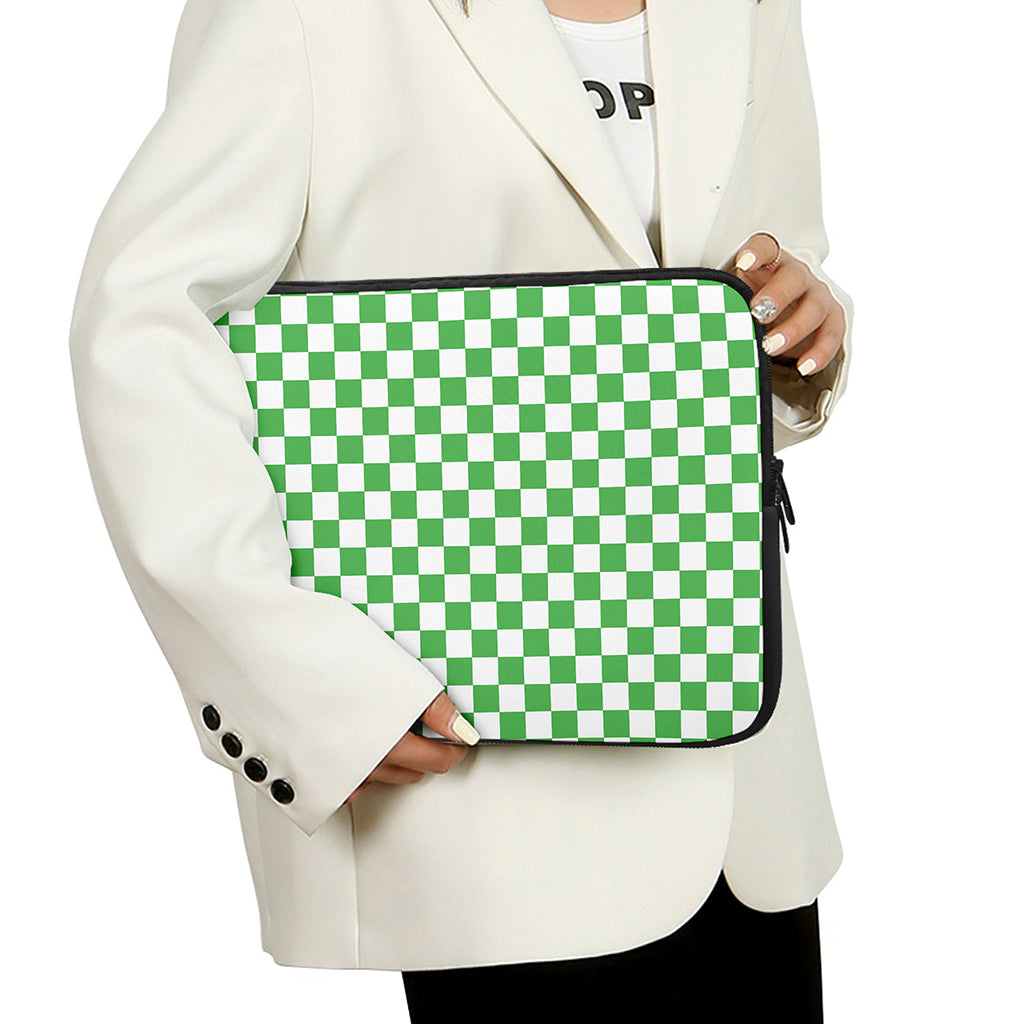 White And Green Checkered Print Laptop Sleeve