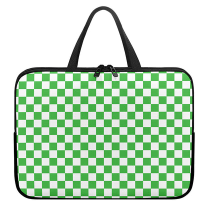 White And Green Checkered Print Laptop Sleeve With Handle