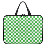 White And Green Checkered Print Laptop Sleeve With Handle