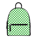 White And Green Checkered Print Leather Backpack