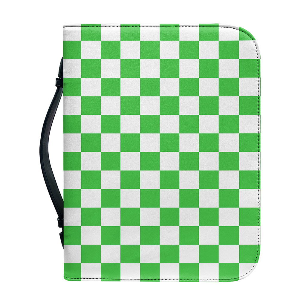 White And Green Checkered Print Leather Bible Cover