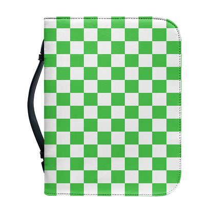 White And Green Checkered Print Leather Bible Cover