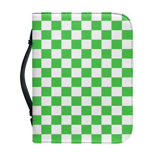 White And Green Checkered Print Leather Bible Cover
