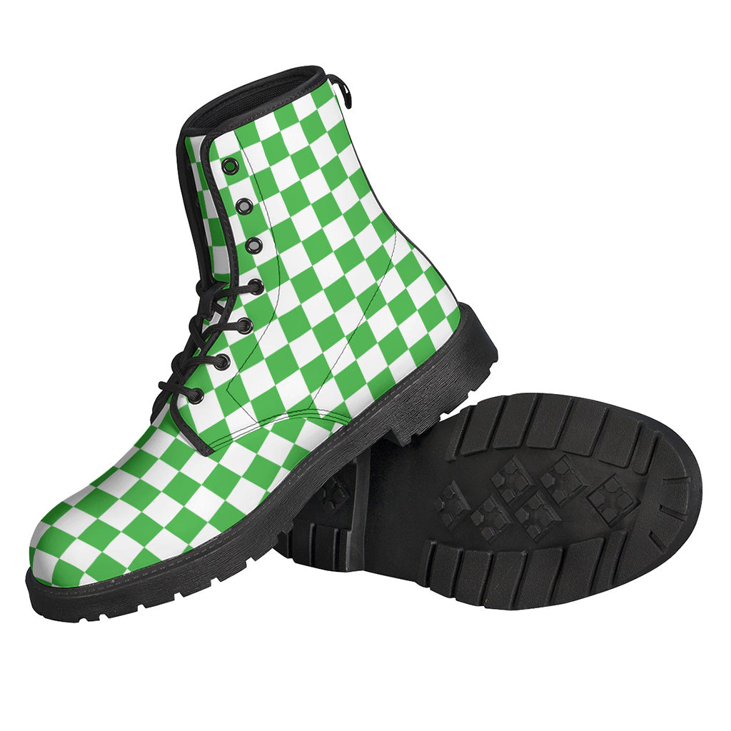 White And Green Checkered Print Backpack