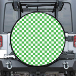 White And Green Checkered Print Leather Spare Tire Cover