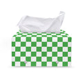 White And Green Checkered Print Leather Tissue Box Cover