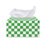White And Green Checkered Print Leather Tissue Box Cover