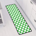 White And Green Checkered Print Long Kitchen Mat