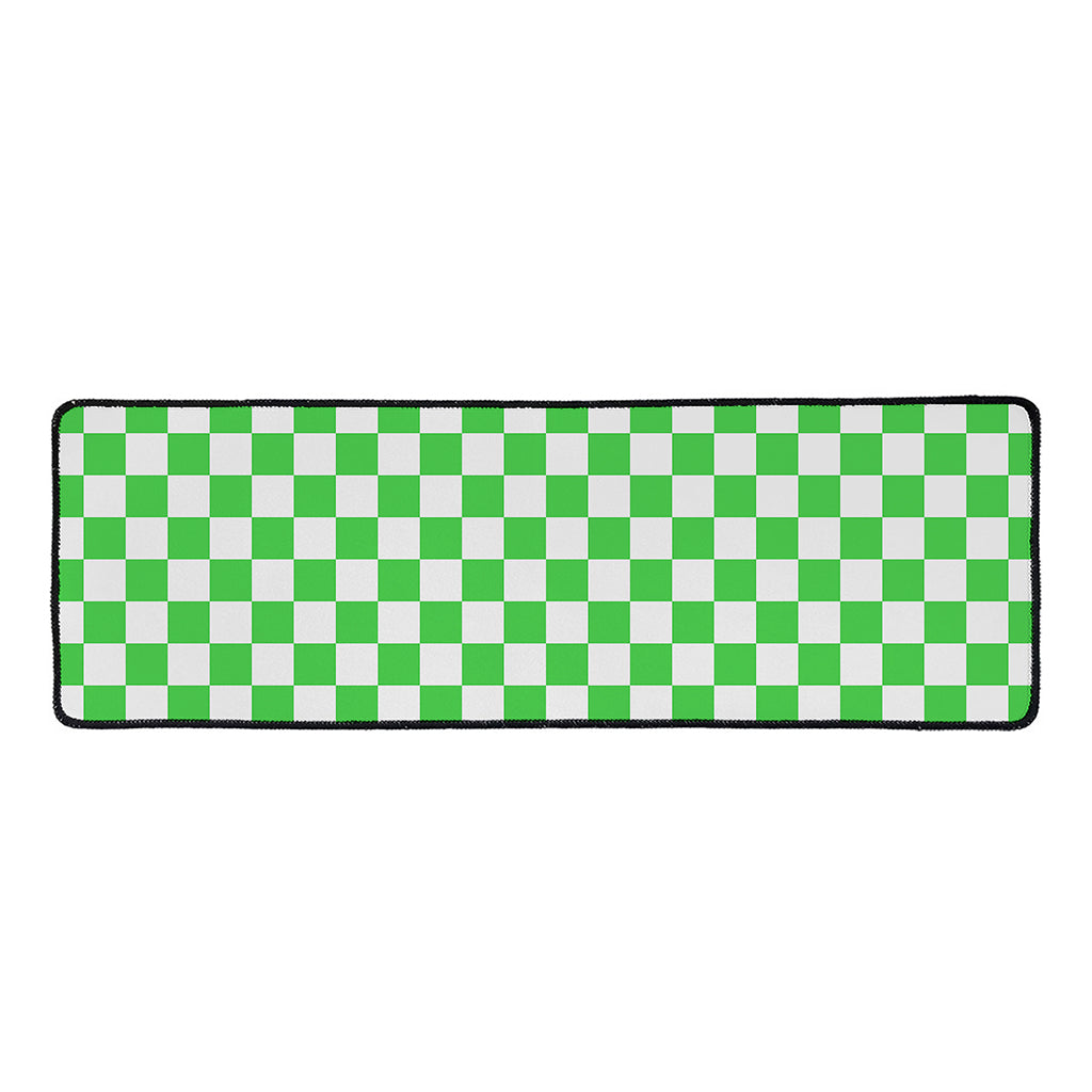 White And Green Checkered Print Long Kitchen Mat