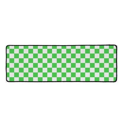 White And Green Checkered Print Long Kitchen Mat