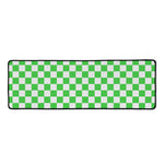 White And Green Checkered Print Long Kitchen Mat