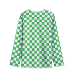 White And Green Checkered Print Long Sleeve Short Coat