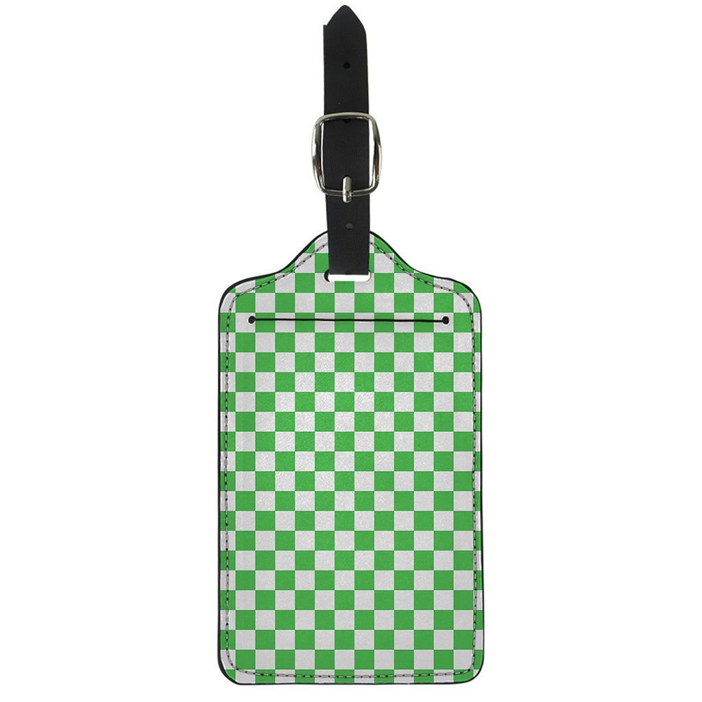 White And Green Checkered Print Luggage Tag