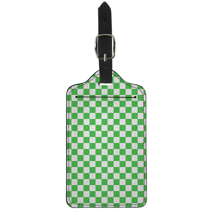 White And Green Checkered Print Luggage Tag