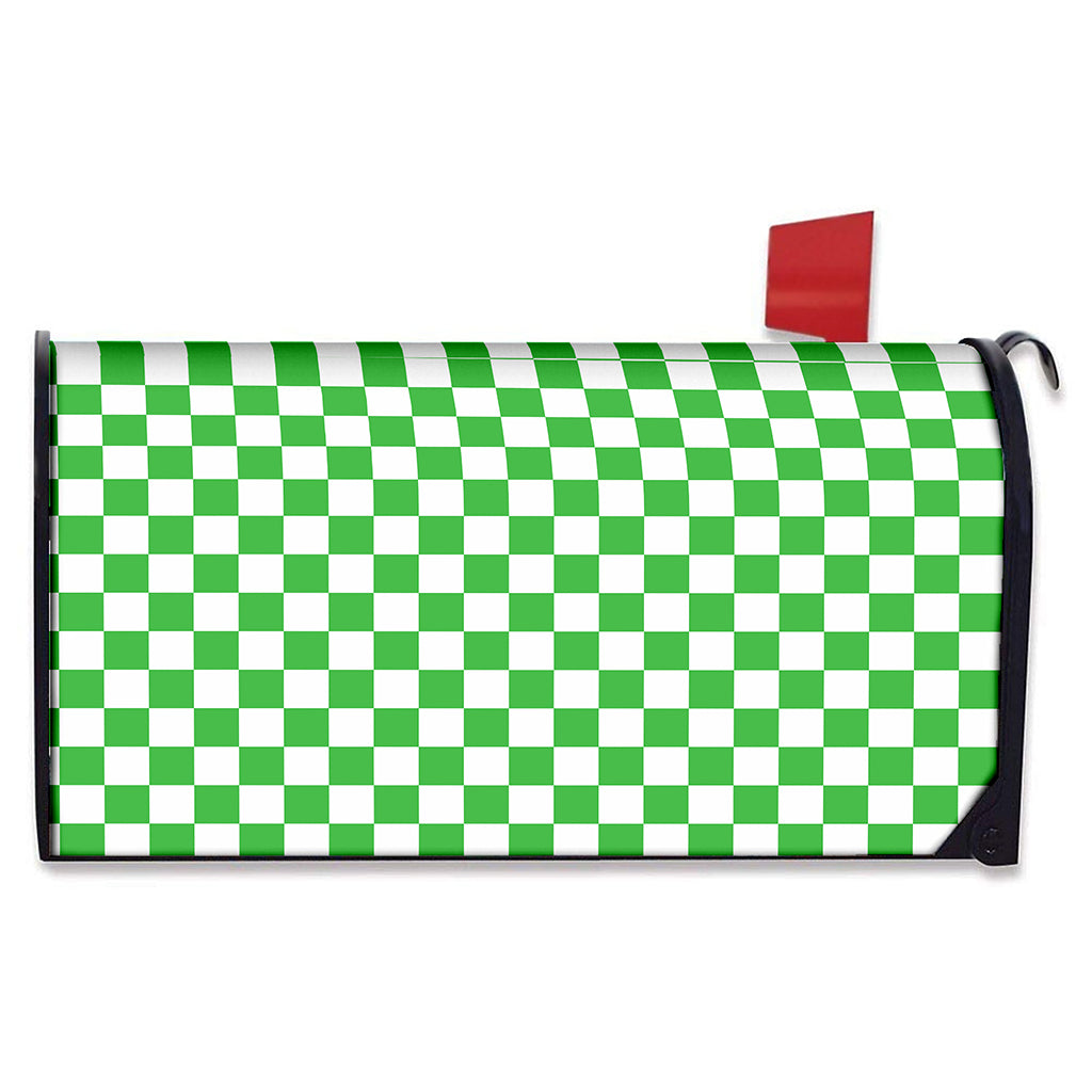 White And Green Checkered Print Mailbox Cover