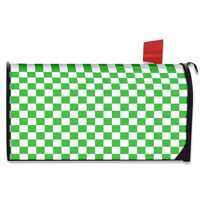 White And Green Checkered Print Mailbox Cover