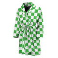 White And Green Checkered Print Men's Bathrobe
