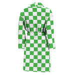 White And Green Checkered Print Men's Bathrobe