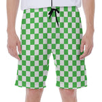 White And Green Checkered Print Men's Beach Shorts